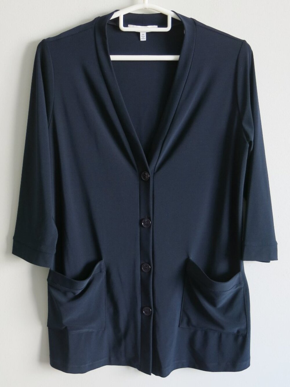 Sympli Black Button Down 3/4 Sleeve Jersey Stretch Cardigan Sweater - Size 10